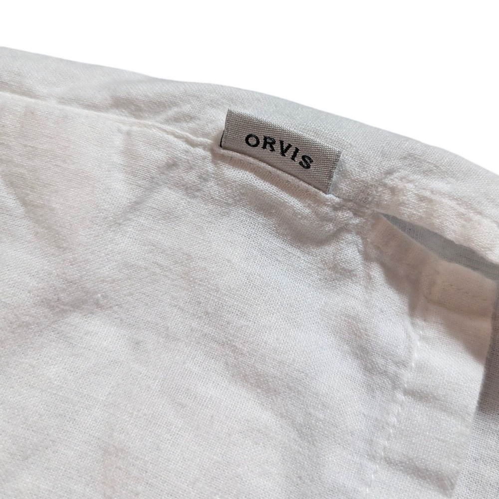 Orvis Button Down Top Womens Small White Linen Blend Short Sleeve Classic Pocket - Picture 5 of 8